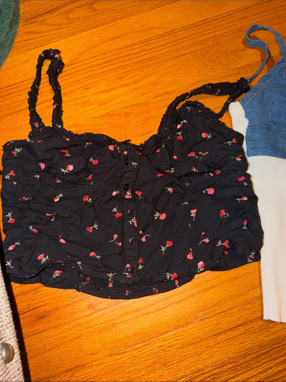Urban Outfitters Blue and White Ribbed Bustier Cami with Button Detail - Picture 2 of 8